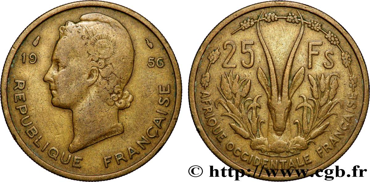 FRENCH WEST AFRICA 25 Francs 1956 Paris VF 