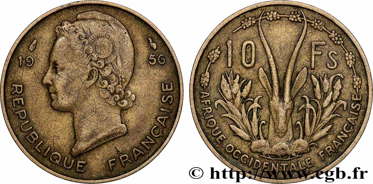FRANZÖSISCHE WESTAFRIKA 10 Francs 1956 Paris fSS 