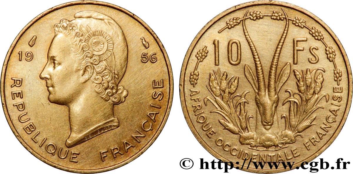 FRENCH WEST AFRICA 10 Francs 1956 Paris AU 