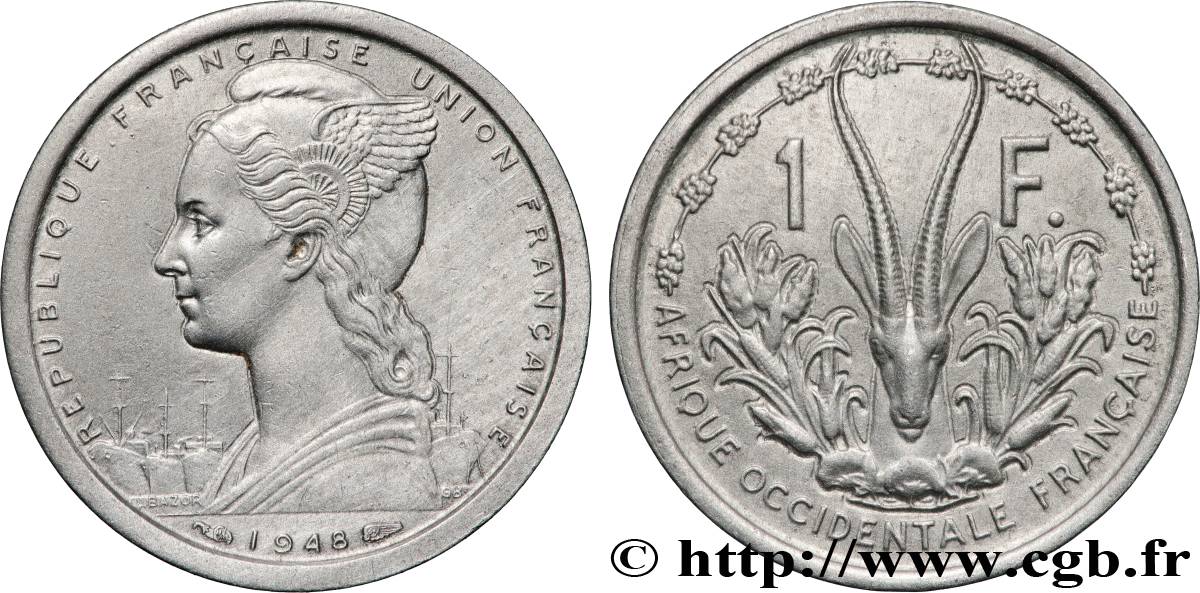 FRENCH WEST AFRICA - FRENCH UNION 1 Franc Union Française 1948 Paris AU 