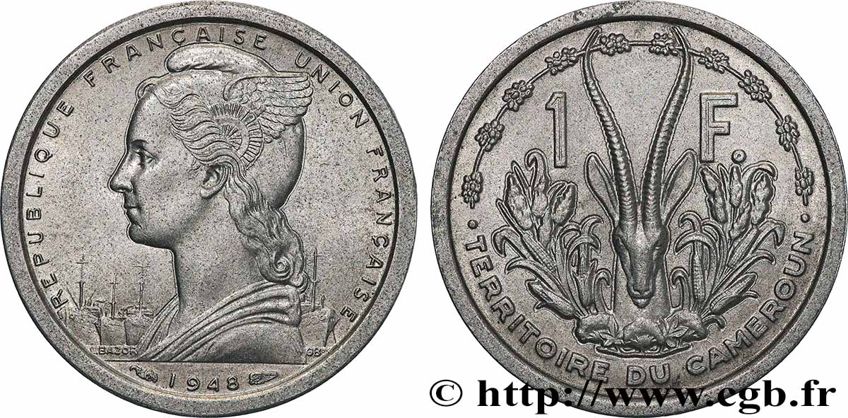 KAMERUN - FRANZÖSISCHE UNION 1 Franc Union Française 1948 Paris VZ 