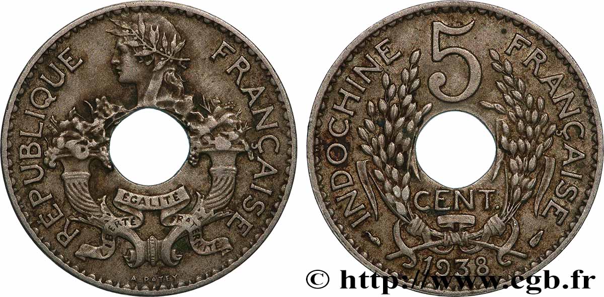FRANZÖSISCHE-INDOCHINA 5 Centièmes 1938 Paris fVZ 