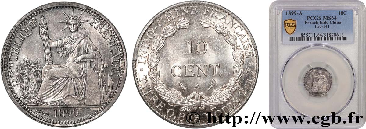 FRENCH INDOCHINA 10 Centièmes 1899 Paris MS64 PCGS