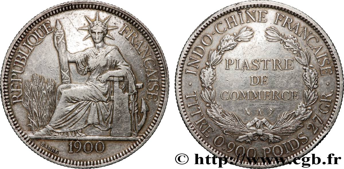 FRENCH INDOCHINA 1 Piastre de Commerce 1900 Paris XF 
