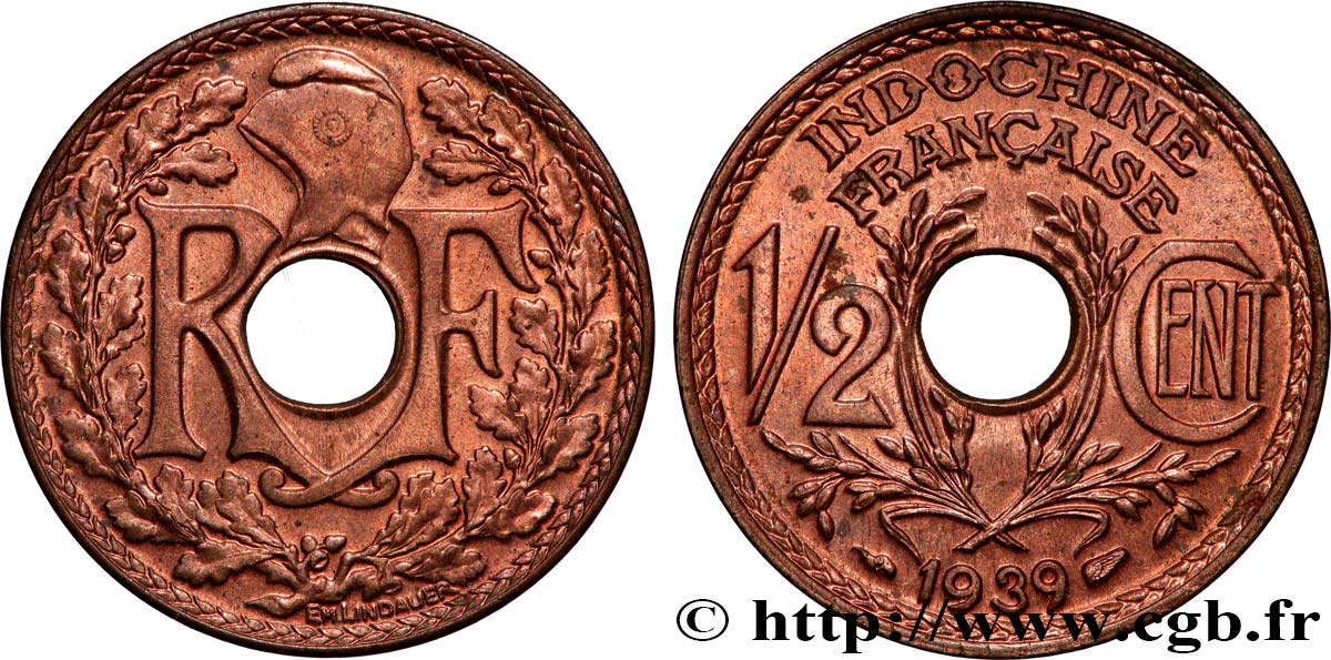 FRENCH INDOCHINA 1/2 Centième 1939 Paris MS 