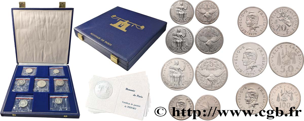 NOUVELLE CALÉDONIE Coffret 7 Piéforts en argent (1, 2, 5, 10, 20, 50 et 100 Francs) 1979 Paris FDC 