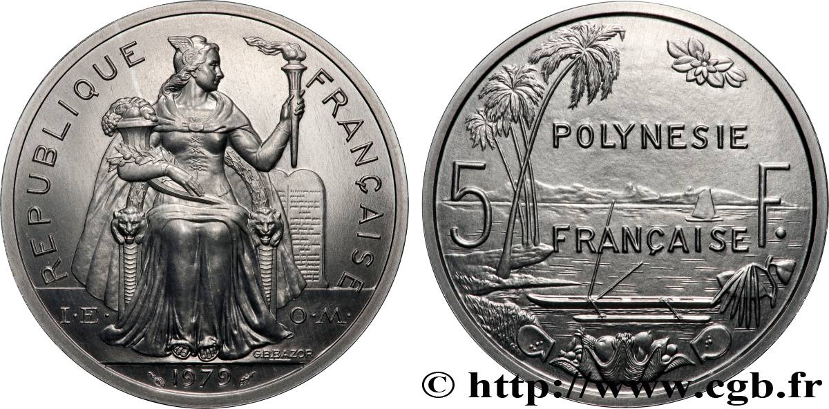 FRENCH POLYNESIA Piéfort de 5 Francs I.E.O.M. 1979 Paris MS 