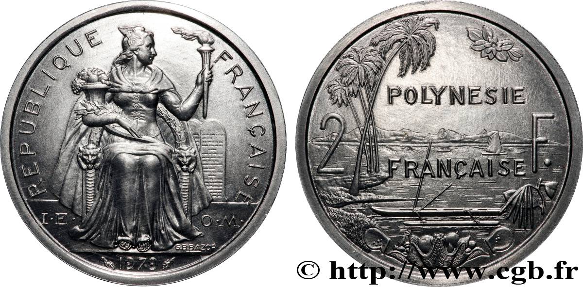 FRENCH POLYNESIA Piéfort de 2 Francs I.E.O.M. 1979 Paris MS 