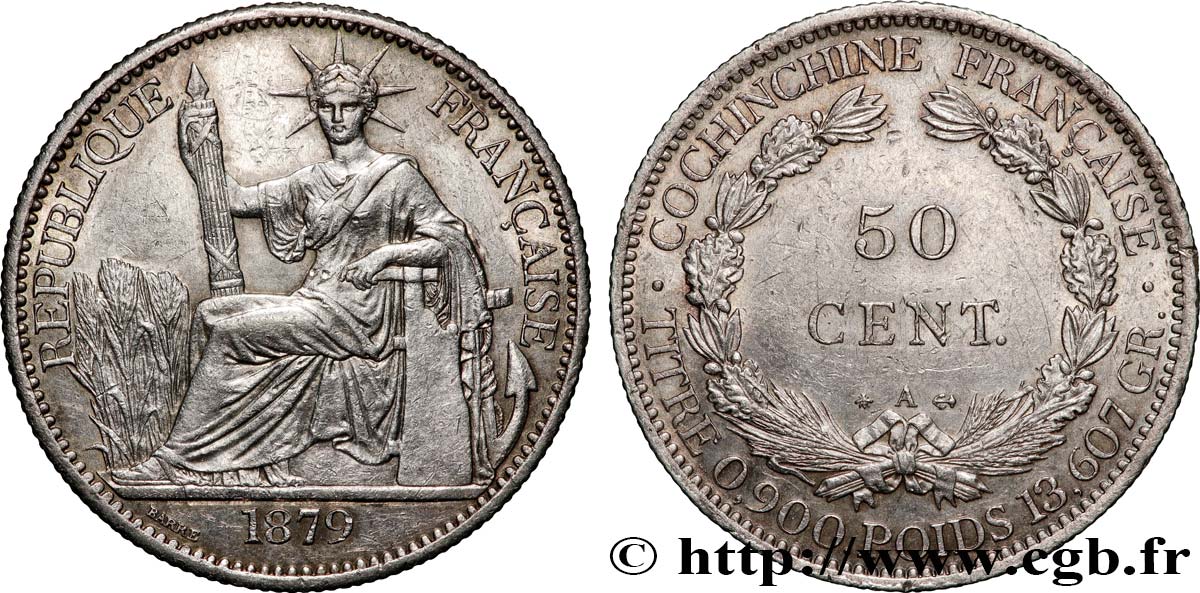 FRENCH COCHINCHINA 50 Centièmes 1879 Paris AU 