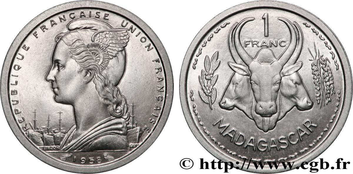 MADAGASCAR - Union française 1 Franc 1958 Paris SPL 