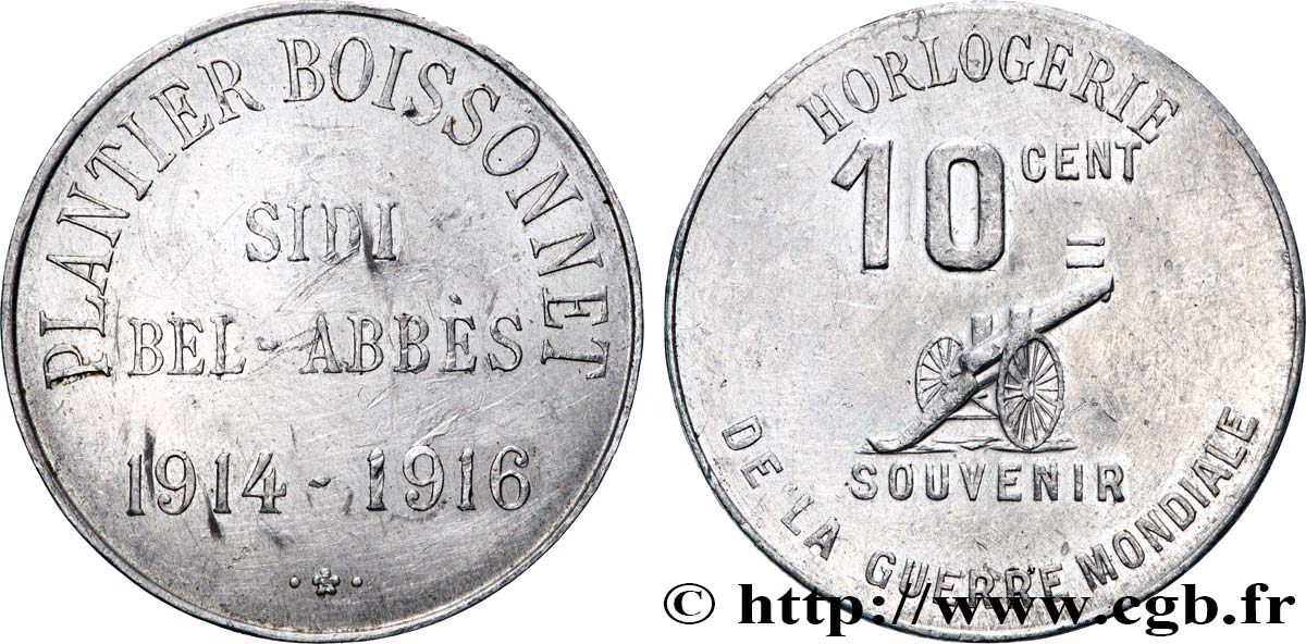 ALGERIA 10 Centimes Horlogerie Plantier Boissonnet 1916 Sidi-Bel-Abbès XF 