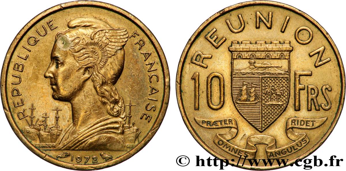 REUNION ISLAND 10 Francs 1972 Paris XF 