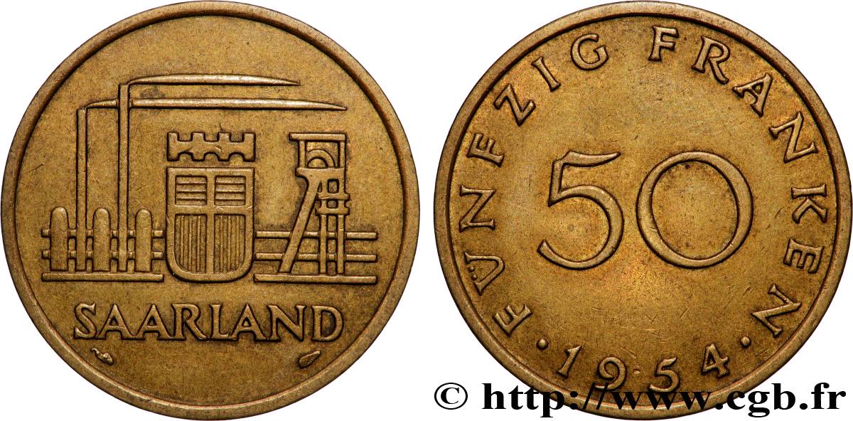 SAARLAND 50 Franken 1954 Paris AU 