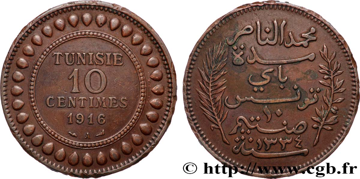 TUNESIEN - Französische Protektorate  10 Centimes AH1334 1916 Paris SS 