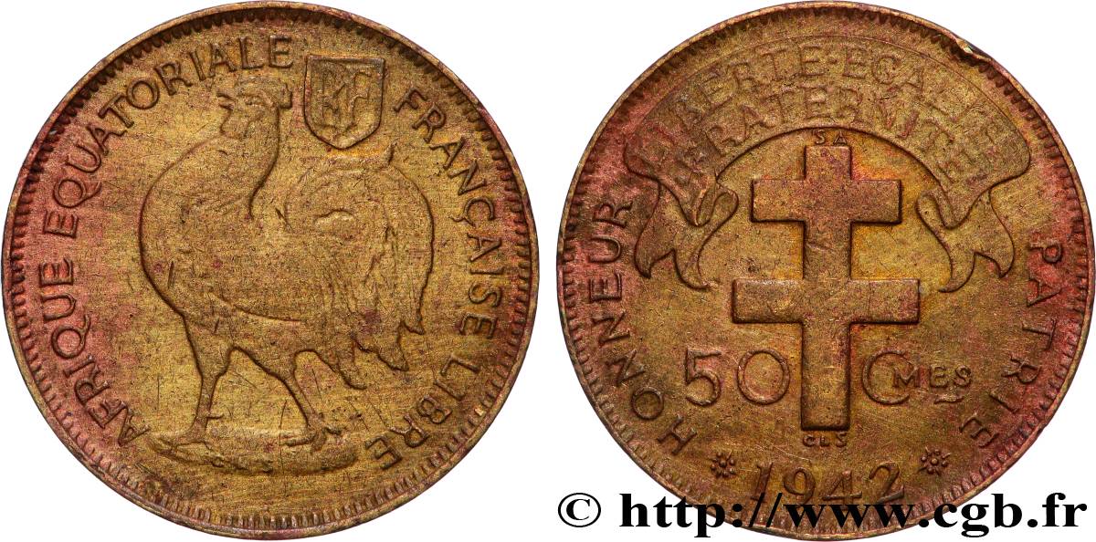 FRENCH EQUATORIAL AFRICA - FREE FRENCH FORCES 50 centimes 1942 Prétoria VF 
