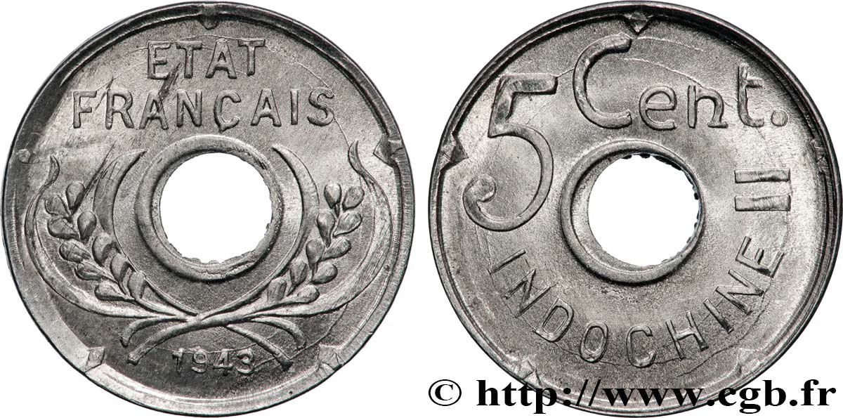 FRENCH INDOCHINA 5 Centièmes 1943 Hanoï MS 