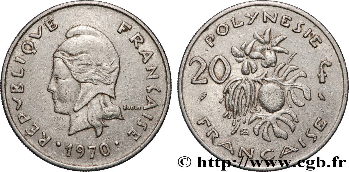 FRENCH POLYNESIA 20 Francs Marianne  1970 Paris XF 