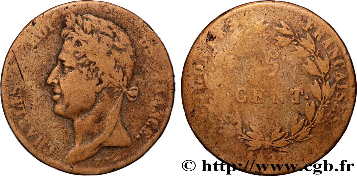 COLONIE FRANCESI - Carlo X, per Martinica e Guadalupa 5 Centimes Charles X 1827 La Rochelle - A MB 