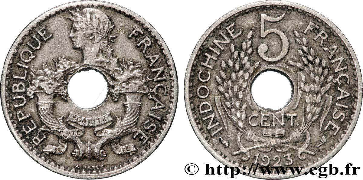 FRENCH INDOCHINA 5 Centièmes 1923 Paris XF 