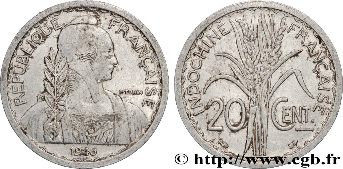 FRENCH INDOCHINA 20 Centièmes 1945 Paris XF 