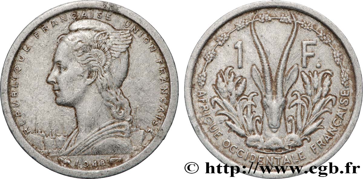 FRENCH WEST AFRICA - FRENCH UNION / UNION FRANÇAISE 1 Franc 1948 Paris XF 