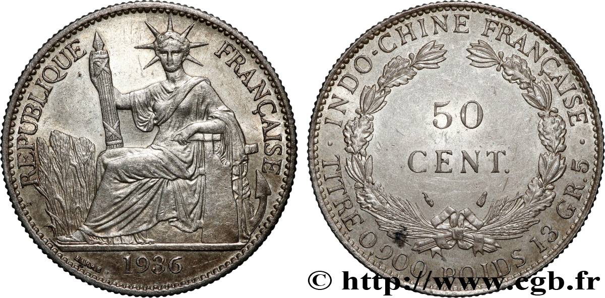 FRENCH INDOCHINA 50 Centièmes 1936 Paris AU 