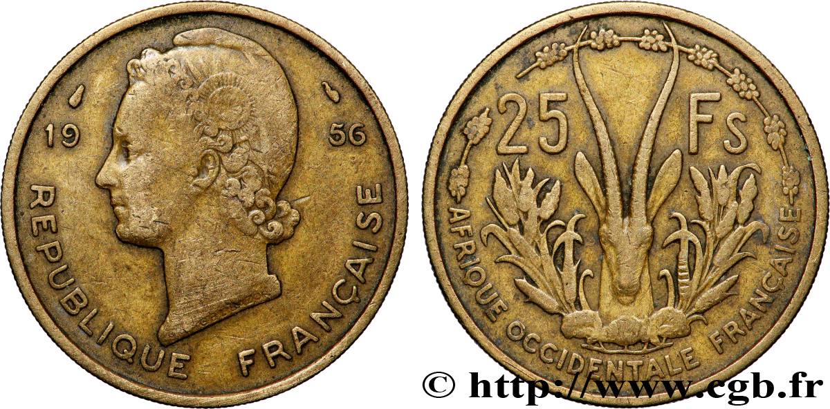 FRENCH WEST AFRICA 25 Francs 1956 Paris VF 