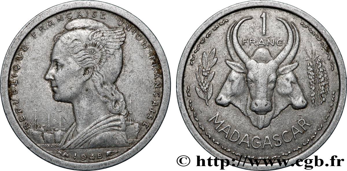 MADAGASCAR French Union 1 Franc 1948 Paris XF 