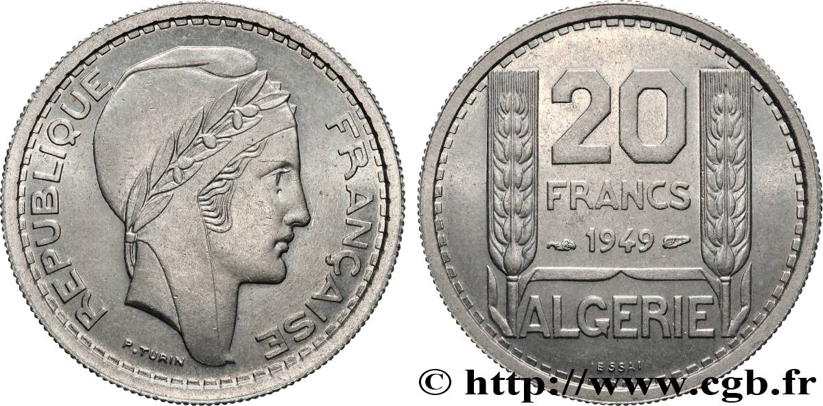 ALGÉRIE Essai 20 Francs Turin 1949  SPL 
