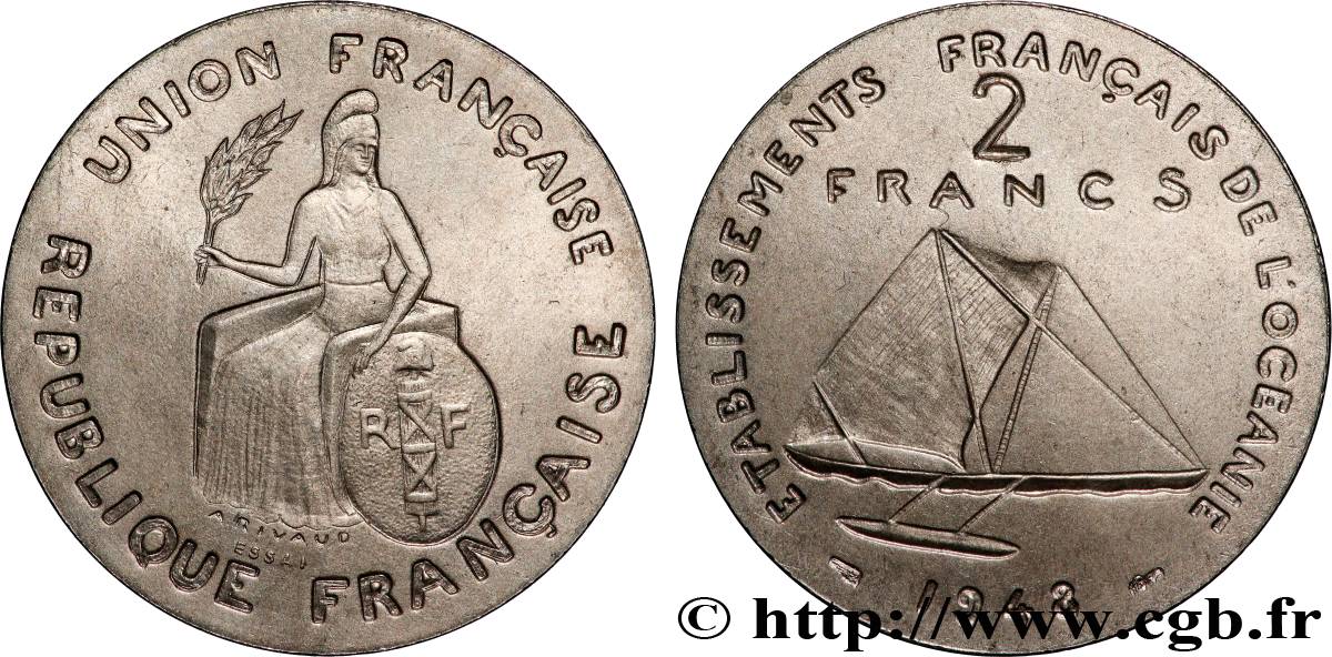 POLYNÉSIE FRANÇAISE - Océanie française Essai de 2 Francs type sans listel 1948 Paris SPL 