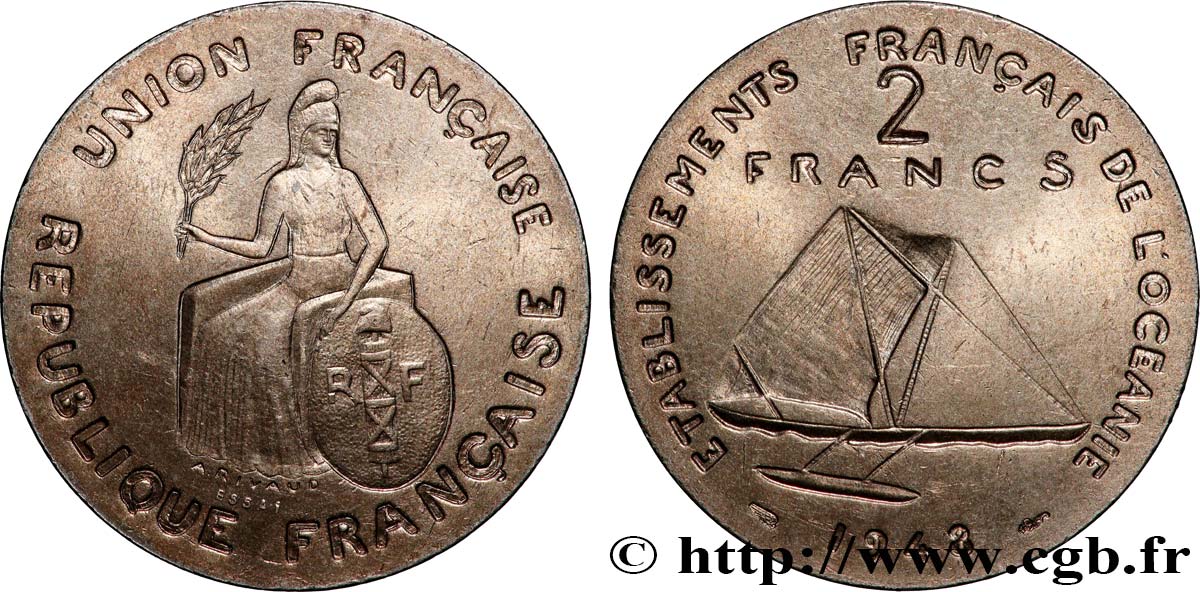 FRANZÖSISCHE POLYNESIA - Franzözische Ozeanien Essai de 2 Francs type sans listel 1948 Paris fST 