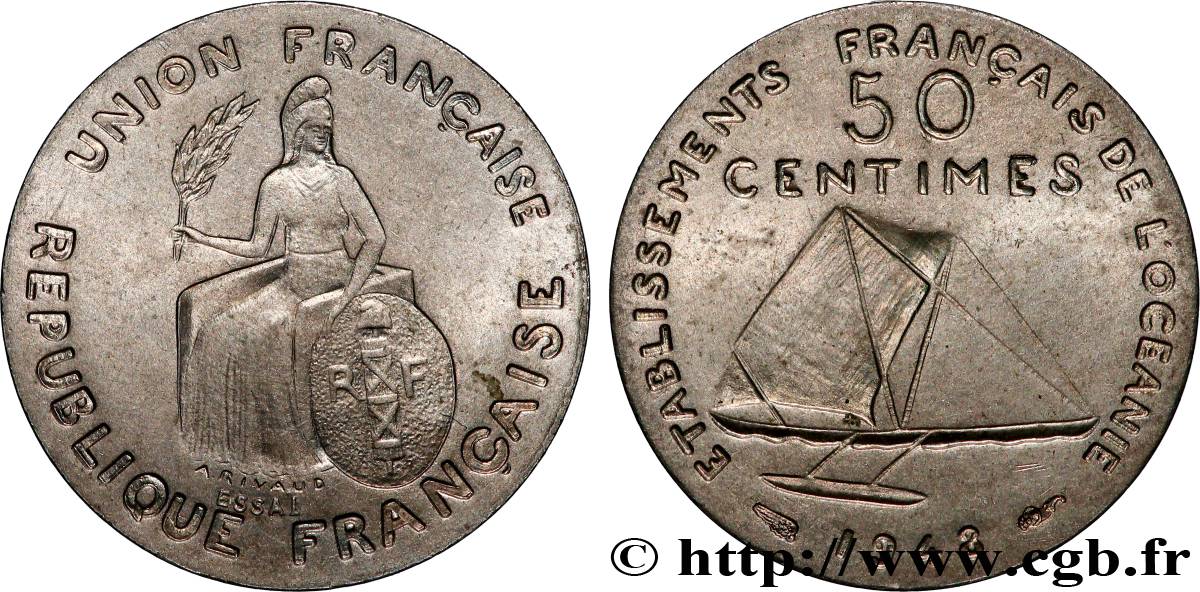 FRENCH POLYNESIA - French Oceania Essai 50 centimes sans listel 1948 Paris MS 