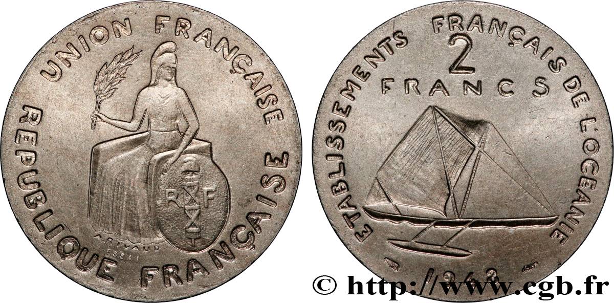 FRANZÖSISCHE POLYNESIA - Franzözische Ozeanien Essai de 2 Francs type sans listel 1948 Paris fST 