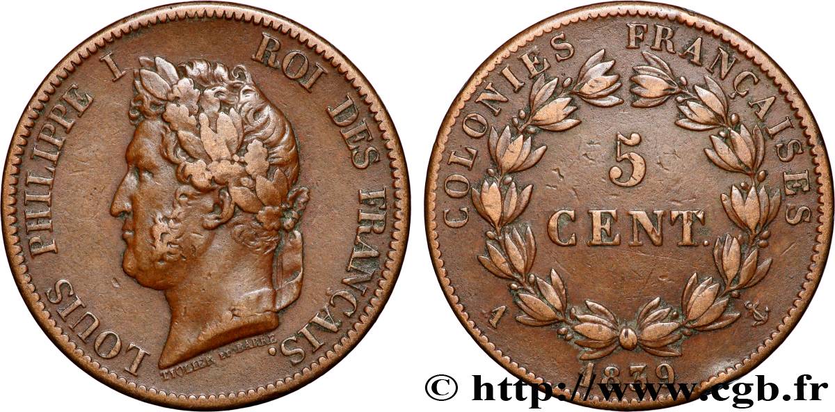 COLONIE FRANCESI - Luigi Filippo, per Guadalupa 5 Centimes Louis Philippe Ier 1839 Paris - A BB 