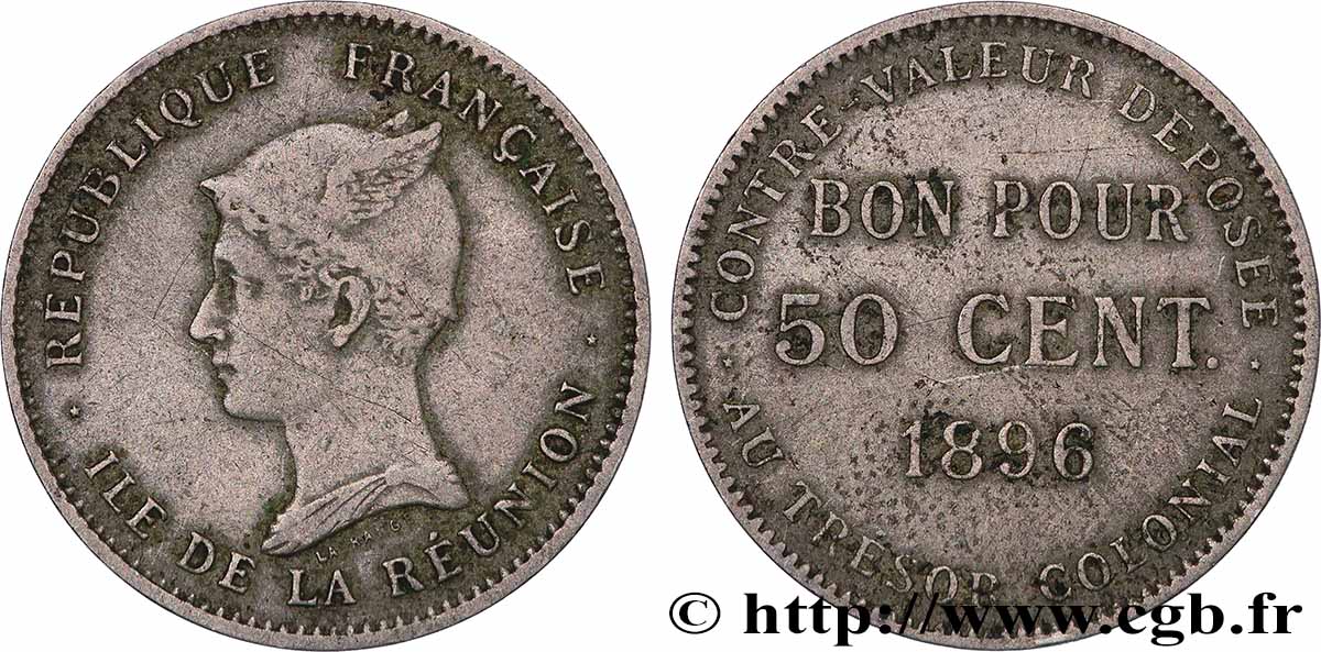 REUNION - Third Republic Bon pour 50 Centimes 1896 sans atelier VF 