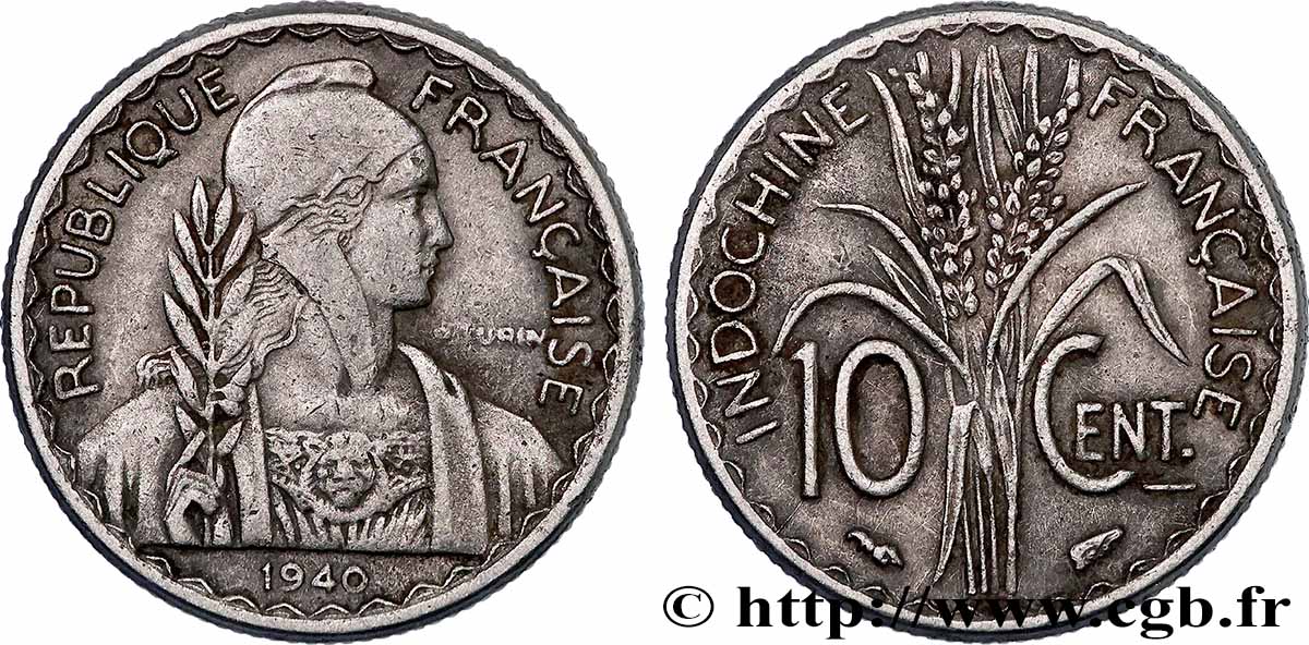 FRENCH INDOCHINA 10 Centièmes 1940 Paris AU 
