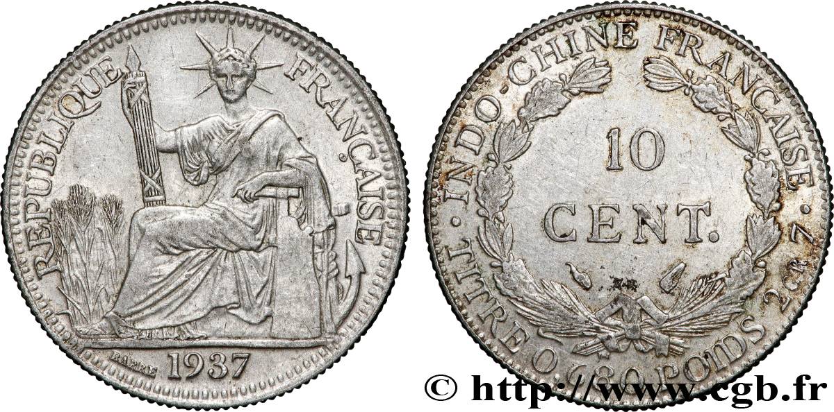 INDOCINA FRANCESE 10 Centièmes 1937 Paris q.SPL 