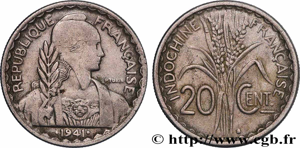 FRENCH INDOCHINA 20 Centièmes 1941 San Francisco VF 