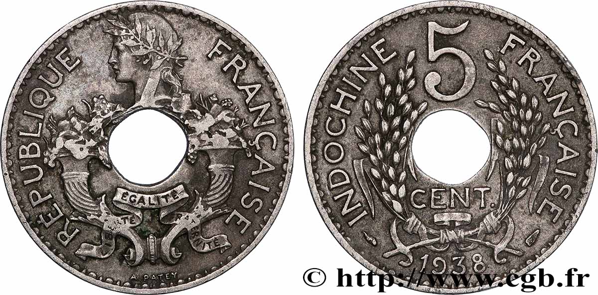 FRENCH INDOCHINA 5 Centièmes 1938 Paris AU 
