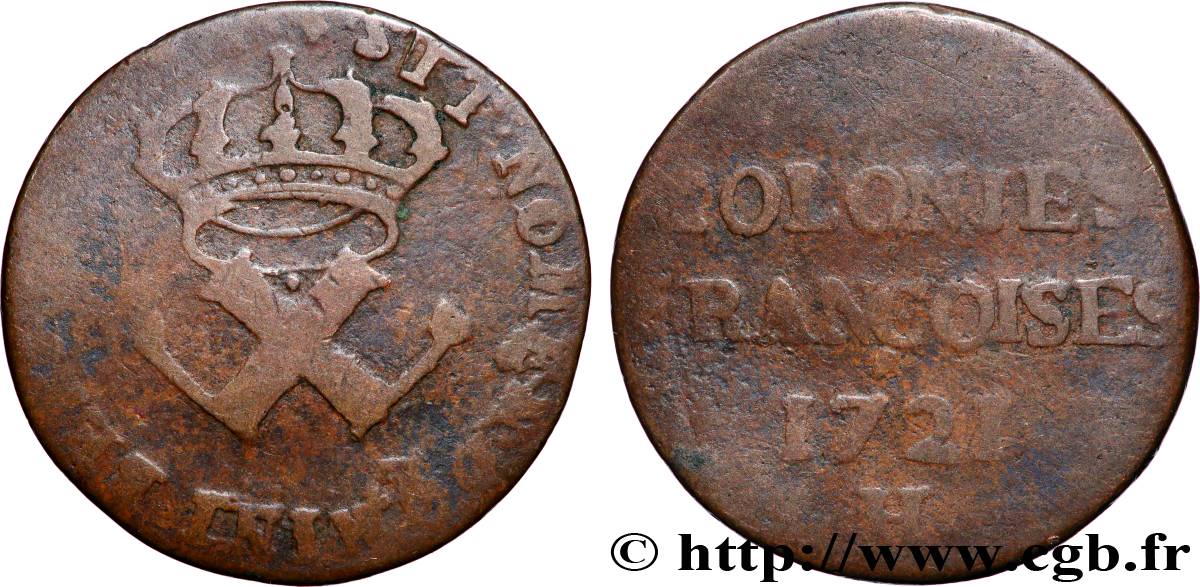 AMÉRIQUE - Louisiane, Acadie, Canada 9 Deniers 1721 La Rochelle - H B+ 