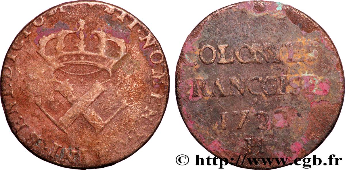 AMERICA - French Settlements (Louisiana, Acadia, Canada) 9 Deniers, Colonies Françoises 1722 La Rochelle VG 
