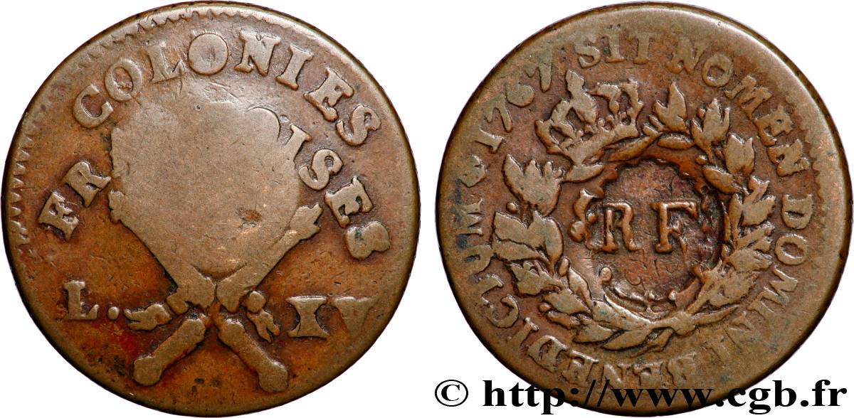 GUADELOUPE 3 sous 9 deniers ou 1/4 d’esqualin contremarqué RF 1793  S 