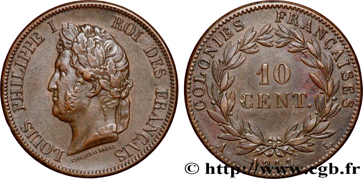 COLONIE FRANCESI - Luigi Filippo, per Isole Marchesi 10 Centimes Louis-Philippe 1844 Paris q.SPL 