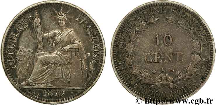 COCHINCHINA FRANCESA 10 Centimes 1879 Paris MBC 
