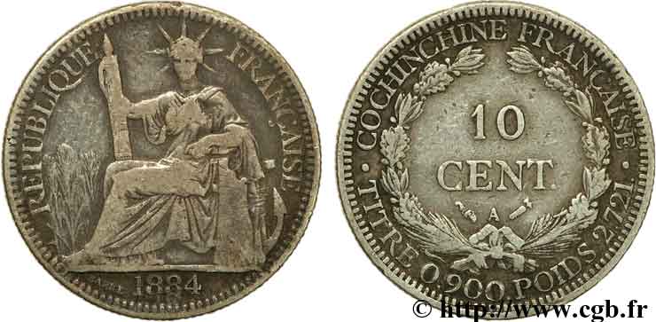 FRENCH COCHINCHINA 10 centimes 1884 Paris XF 