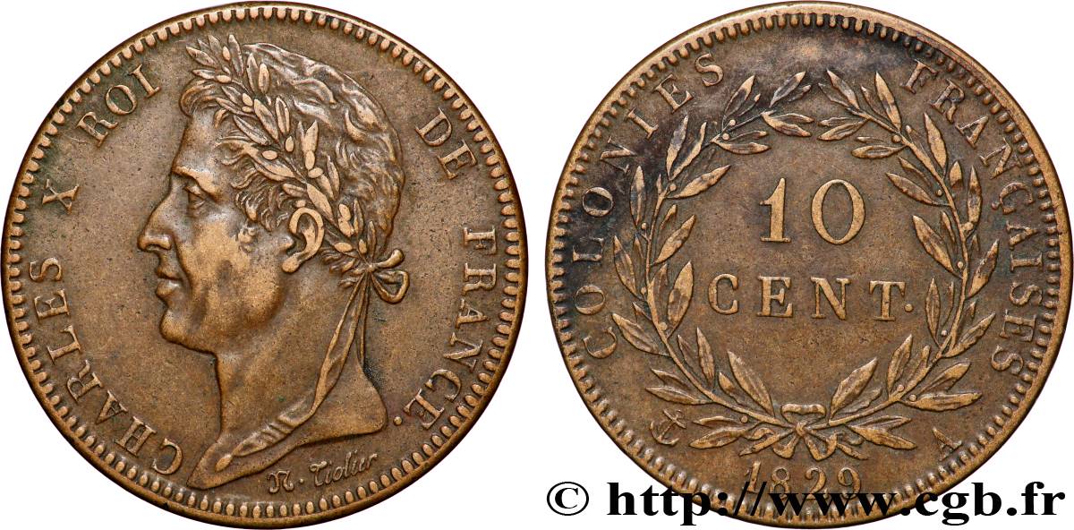 COLONIE FRANCESI - Carlo X, per Guyana 10 Centimes Charles X 1829 Paris - A BB 