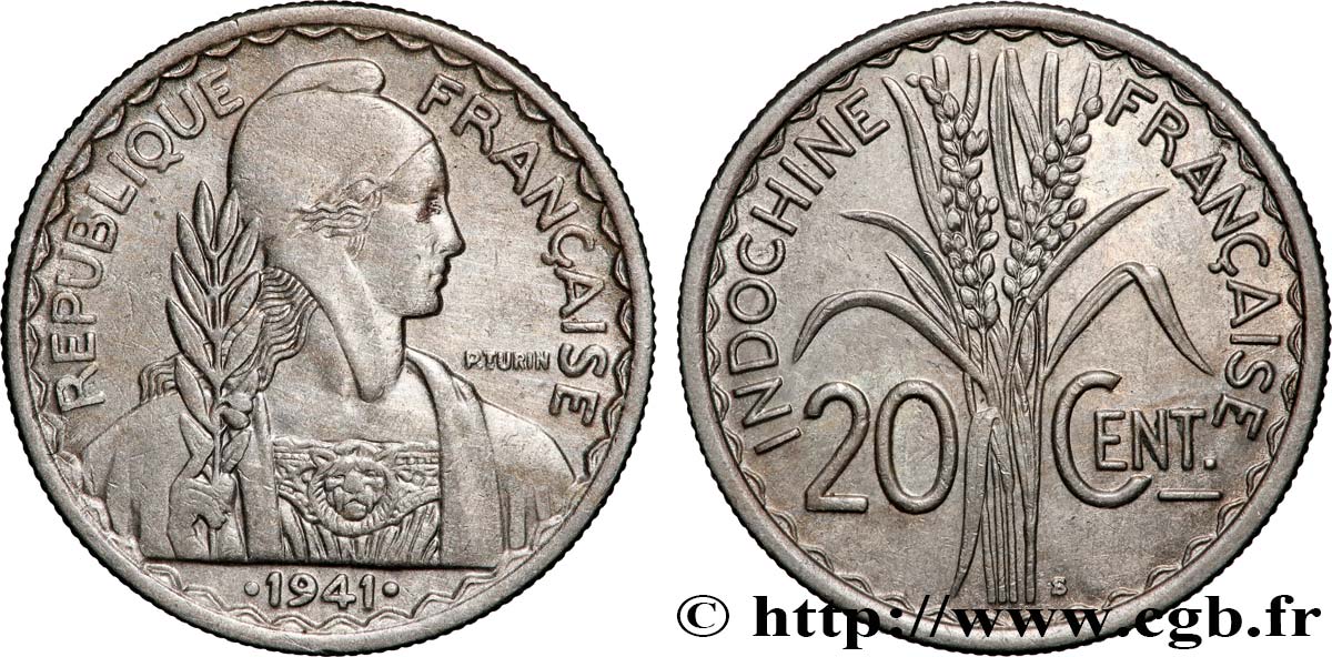 INDOCHINE FRANÇAISE 20 Centièmes 1941 San Francisco SUP 