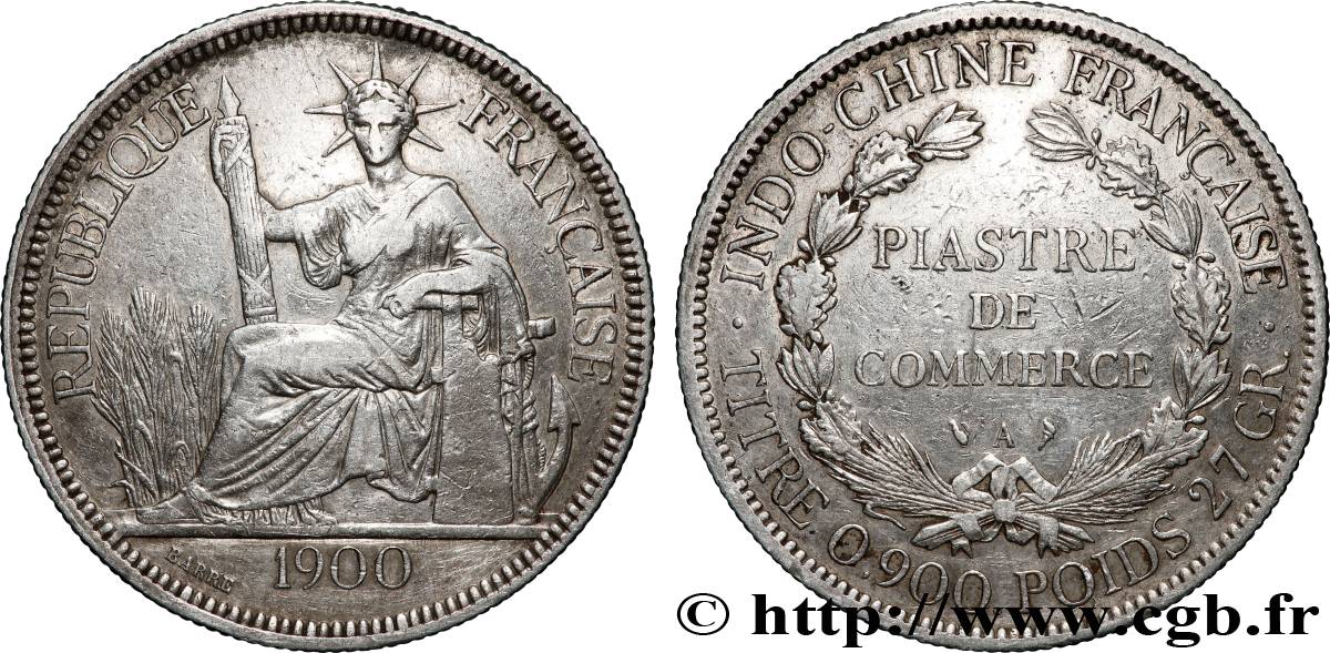 INDOCHINE FRANÇAISE 1 Piastre de Commerce 1900 Paris TB+ 