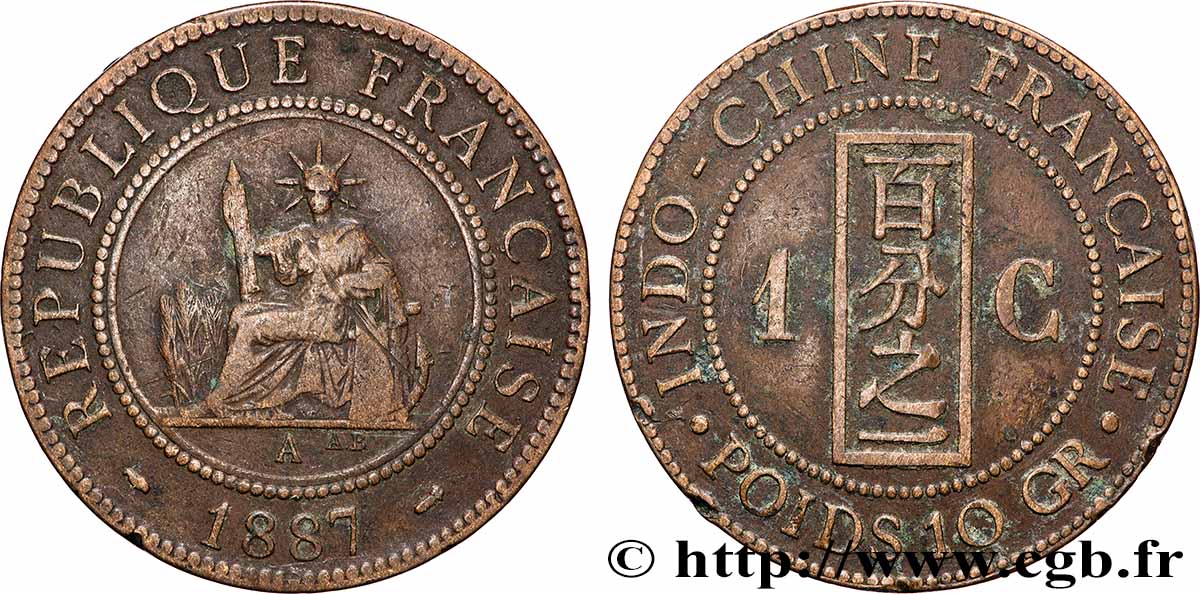 INDOCHINE FRANÇAISE 1 Centième 1887 Paris TB+ 