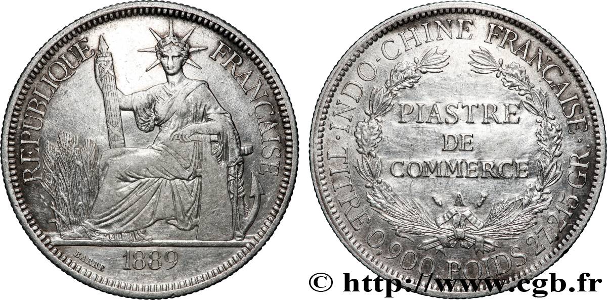 INDOCHINE FRANÇAISE 1 Piastre de Commerce 1889 Paris TTB 